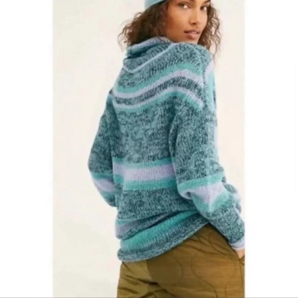 NWT Free People Alpaca Candy Stripe Tunic Sweater in Waterfalls Combo